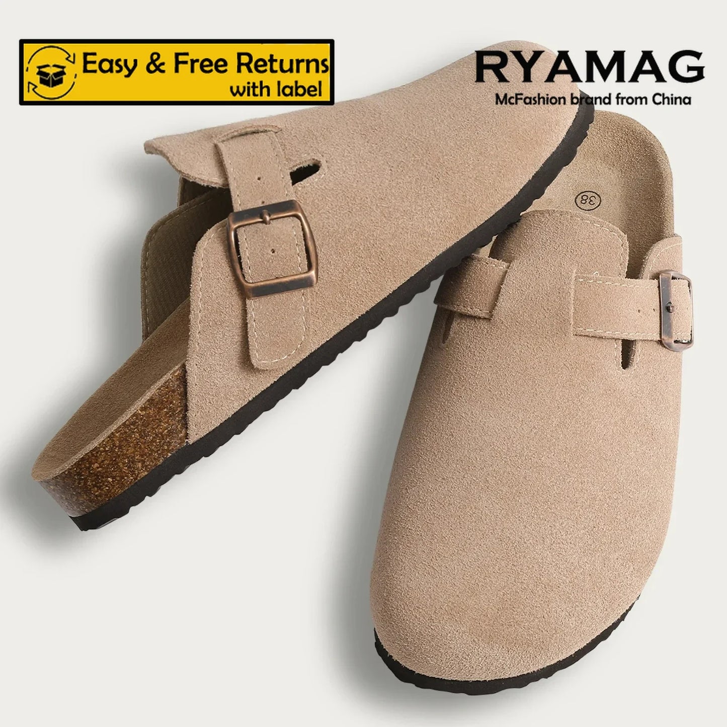 Crestar Cork Suede Mules Slippers For Women Fashion Men Clogs Shoes Classic Cork Antislip Outdoor Slippers With Arch Support