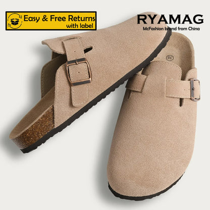 Crestar Cork Suede Mules Slippers For Women Fashion Men Clogs Shoes Classic Cork Antislip Outdoor Slippers With Arch Support