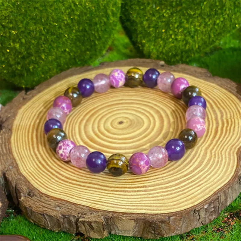 Bohemian style calm mind bracelet made of tiger eye stone and rose quartz stretch bracelet unisex jewelry, ideal gift