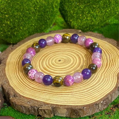 Bohemian style calm mind bracelet made of tiger eye stone and rose quartz stretch bracelet unisex jewelry, ideal gift