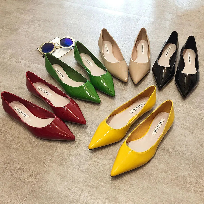 Flats Women's Shoes Yellow Net Brown Sugar Fruit Color Flat Shoes Shallow  Pointed Flat Heels Women's Shoes Large Size 43 44 45
