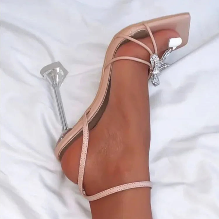 Ultra-high Heel Women's Sandals Fashion Square Toe Design High-heeled Sandal Luxury Rhinestone Bow High-heeled Sandals for Women