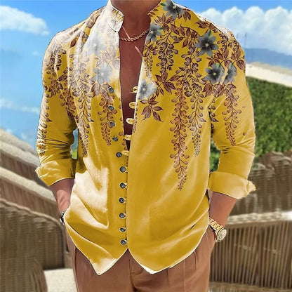 New men's flower pattern 3D printed shirt, high-quality and fashionable casual long sleeved shirt, lapel top
