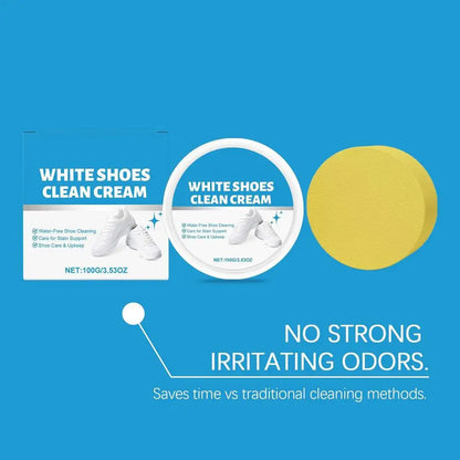 100g White Shoe Cleaner Cream Anti-Yellowing Stain Remover with Sponge Leather Mesh Rubber Canvas Cleaning Kit for Boots Shoes