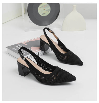 Summer Women's High Heel Sandals Knitted Small Hole Breathable Shoes 2025 New Style (6cm High)