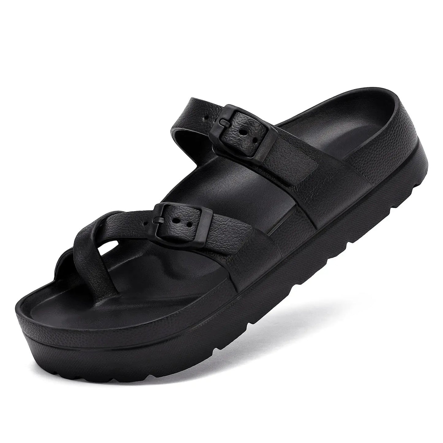 Bebealy Fashion Sandals for Women and Men Pillow Slippers Double Buckle Sandals Adjustable Slides EVA Flat Sandals Beach Sandals
