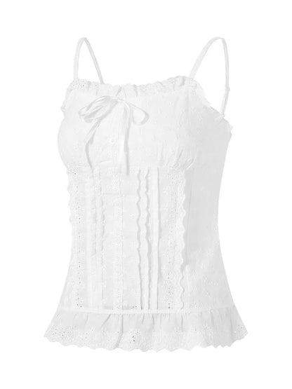 Women Lace White Corset Tank Tops Spaghetti Strap Sleeveless Camisole Tops Y2K Aesthetic Casual Summer Vest Shirts Female