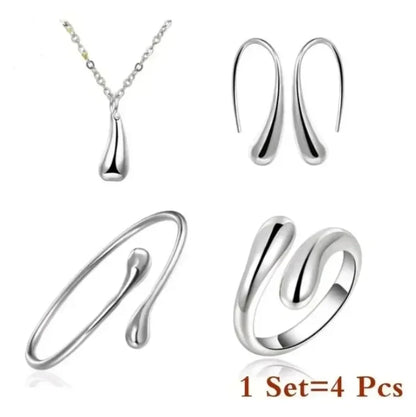 4pcs/set Light Luxury Earrings Ring Bracelet Necklace Set Vintage Personality Women Water Drop Four-piece Fashion Jewelry Set