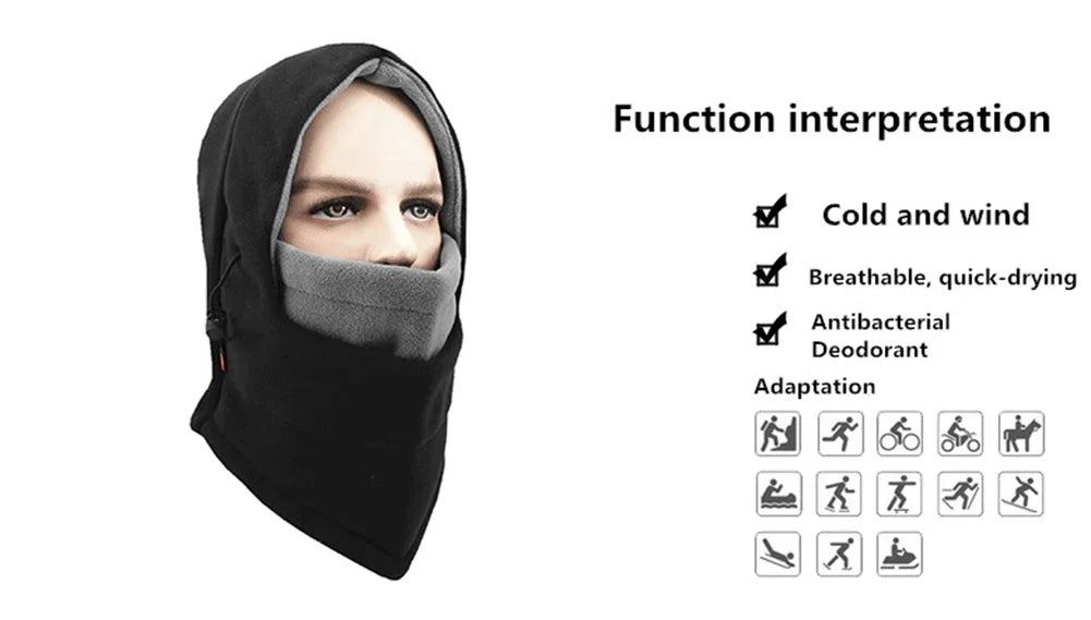 Winter Fleece Windproof Balaclava Motorcycle Hood Full Face Mask Cap Neck Warmer Thermal Beanie Hat Bike Cycling Ski Hiking