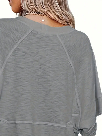 Women's Summer New Crewneck Batwing Half Sleeve Tops Solid Color Loose Fit Cute Flowy Tee Shirts Casual Dressy Cropped Blouse