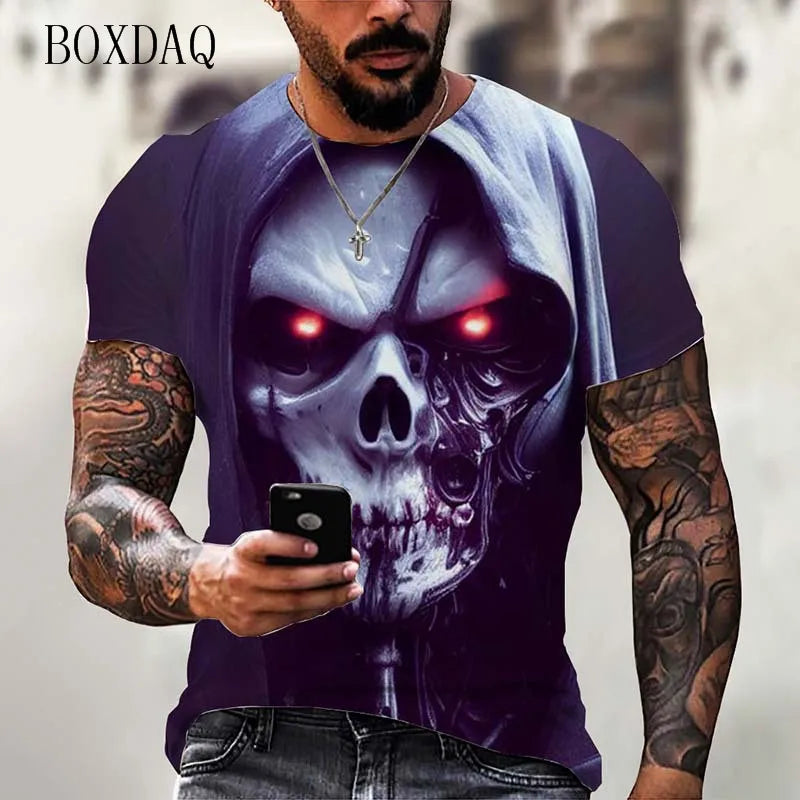 Fashion Trend Skull Pattern Men's T-Shirts 6XL Plus Size Short Sleeve Street Gothic Horror Skeleton Male Tops O-Neck Casual Tee