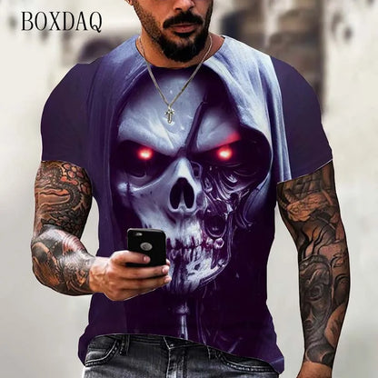 Fashion Trend Skull Pattern Men's T-Shirts 6XL Plus Size Short Sleeve Street Gothic Horror Skeleton Male Tops O-Neck Casual Tee