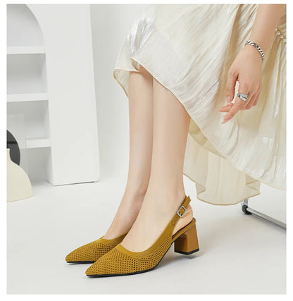 Summer Women's High Heel Sandals Knitted Small Hole Breathable Shoes 2025 New Style (6cm High)
