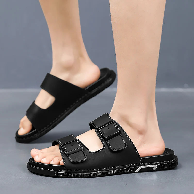 Shoes Men Sandals Slippers Sneaker Leather Men's Sneakers Summer Beach Shoes Sandals For Male Large Size Black Casual Sandals