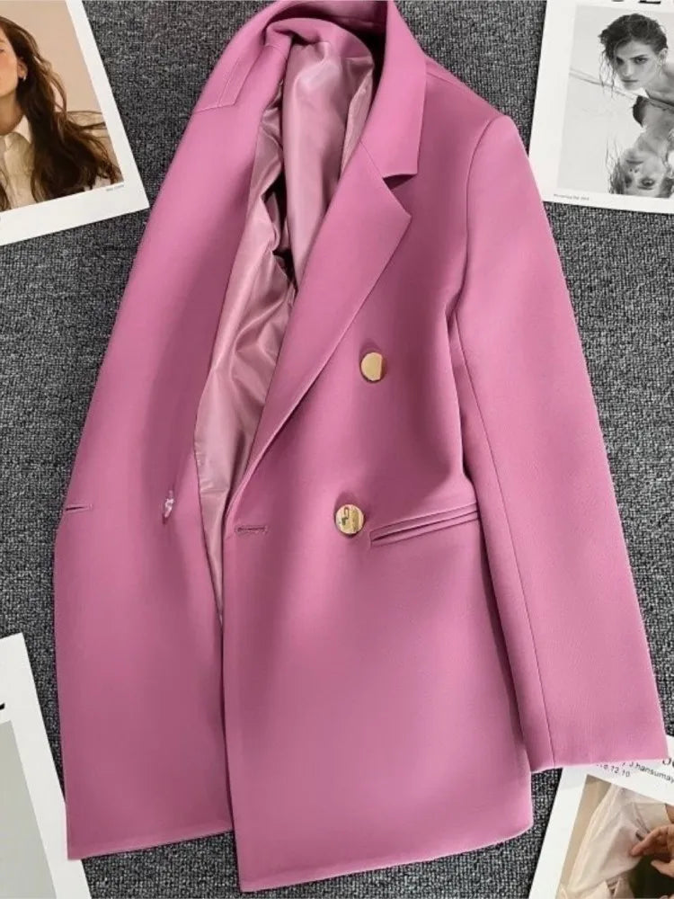 Autumn Blazer Elegant Women's Jacket Chic Casual Double Breasted Suit Korean Winter Fashion Coats Slim Fit Office Lady Outwear