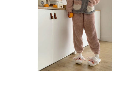 Gacimy Winter Warm Cotton Slippers For Women Comfortable Cute Dog Furry Shoes Couple Indoor Soft Platform Bedroom Plush Slippers
