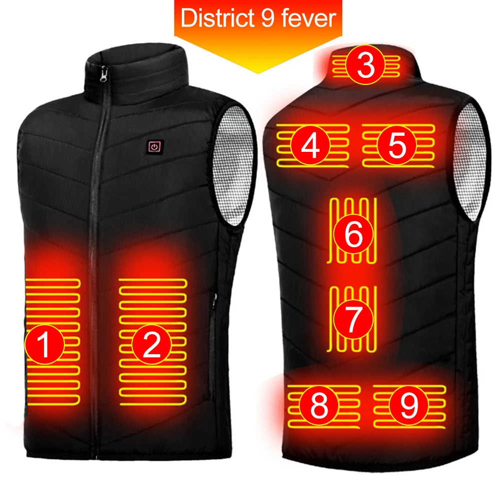 No battery 9 Zone Heating Vest Mens USB Infrared Thermal Jacket Smart Heated Clothes Winter Cold-proof Thick Sleeveless Hiking