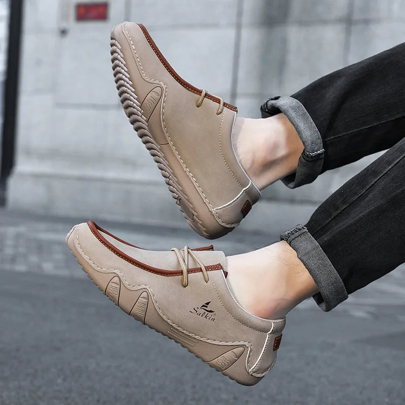New Autumn Handmade Leather Casual Men Shoes Design Fashion Sneakers Man Loafers Breathable Low Top Flat Shoes Driving