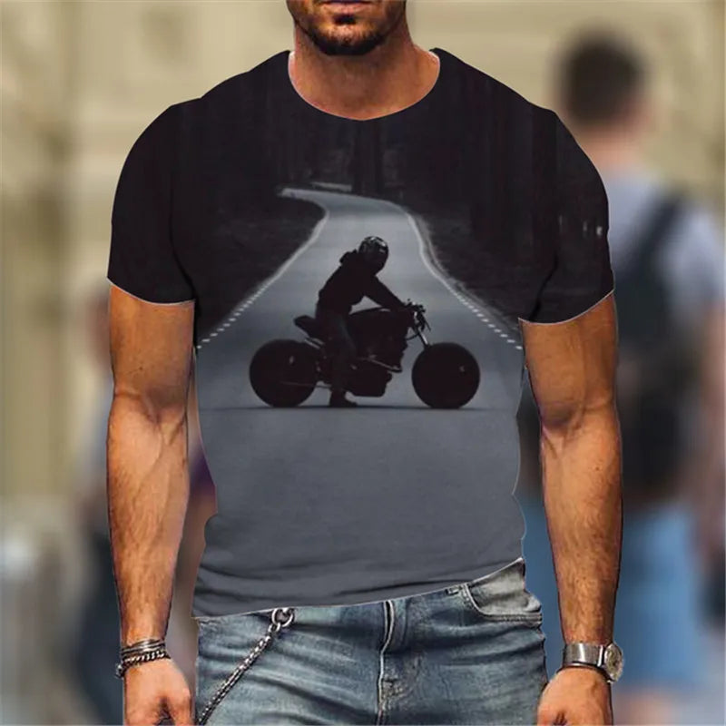 Fashion Street Motorcycle Men T-Shirts Hot Selling Locomotive Pattern 3D Printed Short Sleeve Tees Moto & Biker Hip Hop Man Tops