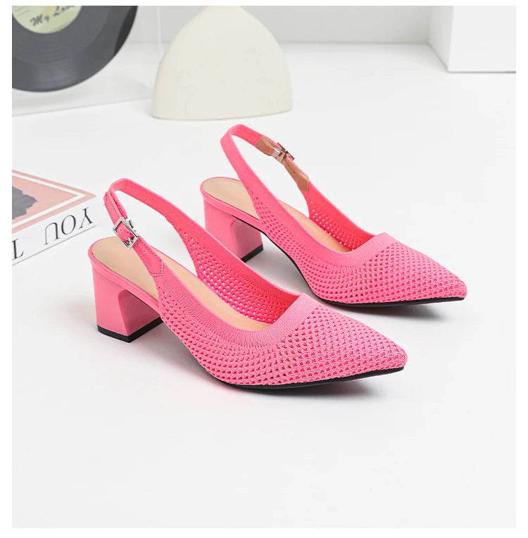 Summer Women's High Heel Sandals Knitted Small Hole Breathable Shoes 2025 New Style (6cm High)