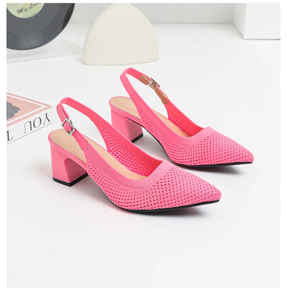 Summer Women's High Heel Sandals Knitted Small Hole Breathable Shoes 2025 New Style (6cm High)