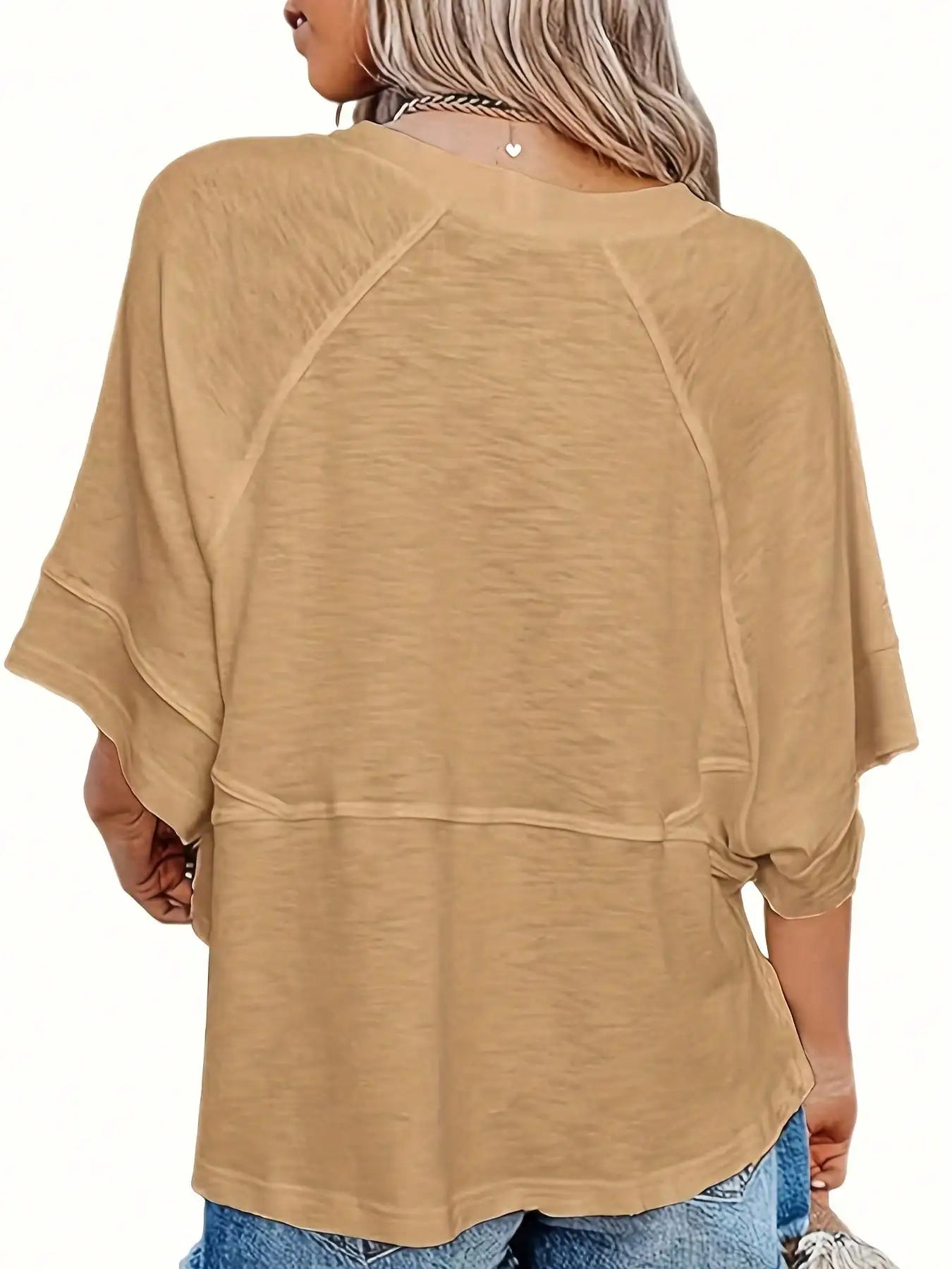 Women's Summer New Crewneck Batwing Half Sleeve Tops Solid Color Loose Fit Cute Flowy Tee Shirts Casual Dressy Cropped Blouse