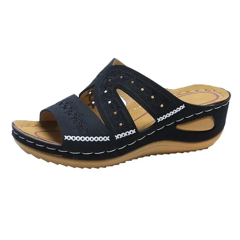 new Fish mouth Women Platform Wedge Sandals Outdoor Open Toe Casual slippers thick soled antislip Leather Fashion Female Zapatos