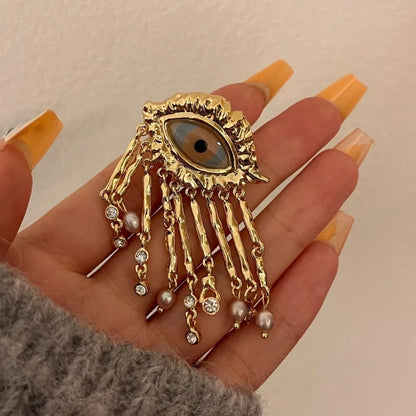 Jewelry Vintage Devil's Eye Ring Delicate Imitated Pearl Glaze Ring Tassels Exaggerated Opening Finger Ring Party Favors