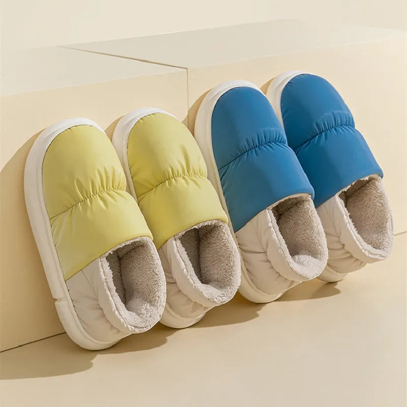 Big Size 48 49 Winter Warm Slippers Men Down Waterproof Soft Bottom Home Shoes Plush Women Indoor House Couples Anti Slip Slides