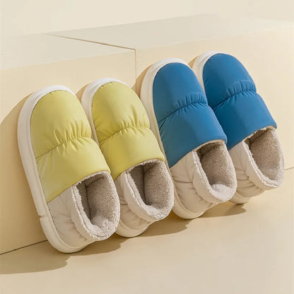 Big Size 48 49 Winter Warm Slippers Men Down Waterproof Soft Bottom Home Shoes Plush Women Indoor House Couples Anti Slip Slides