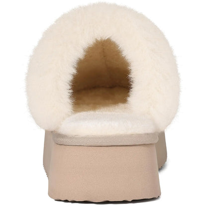 Litfun Fuzzy Platform Slippers For Women Winter Warm House Shoes With Memory Foam Outdoor Anti-Slip Fashion Fur Fluffy Slippers