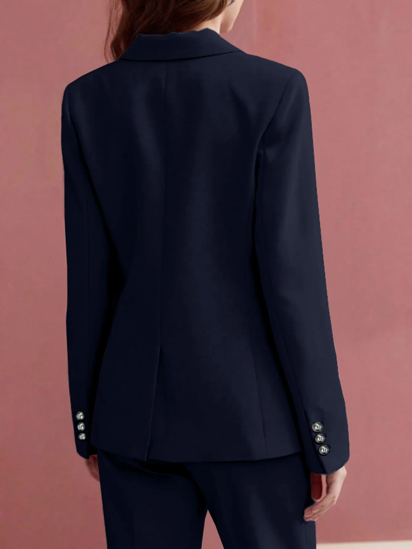 Women's Elegant Solid Color Commuter Daily Wear Peak Lapel Suit Jacket and High Waist Straight Trousers Suit Two-piece Suit