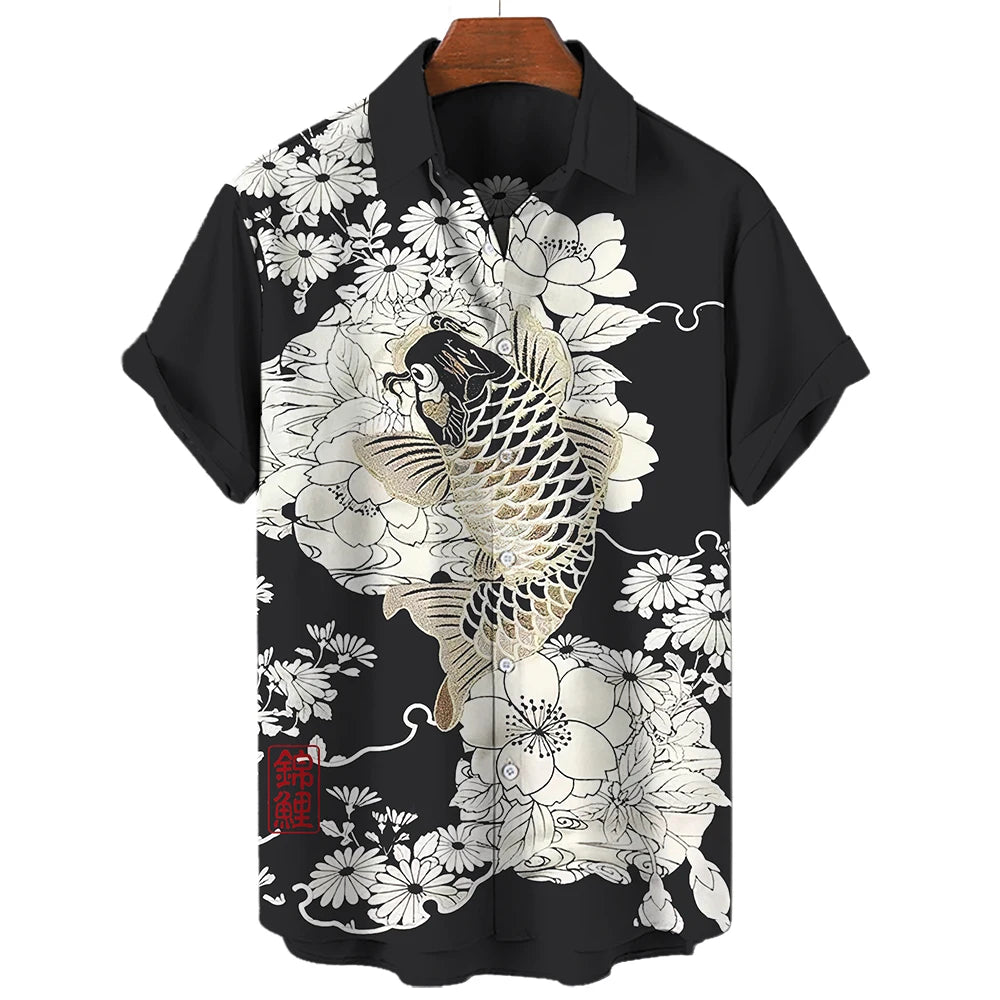 Casual Hawaiian Shirt Man Japanese Bushido 3d Pattern Shirt Men's Shirts Cartoon Animal Cat 3d Printing Men's Shirt Men Clothing