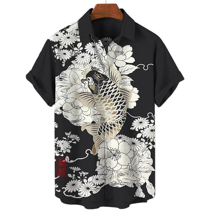 Casual Hawaiian Shirt Man Japanese Bushido 3d Pattern Shirt Men's Shirts Cartoon Animal Cat 3d Printing Men's Shirt Men Clothing