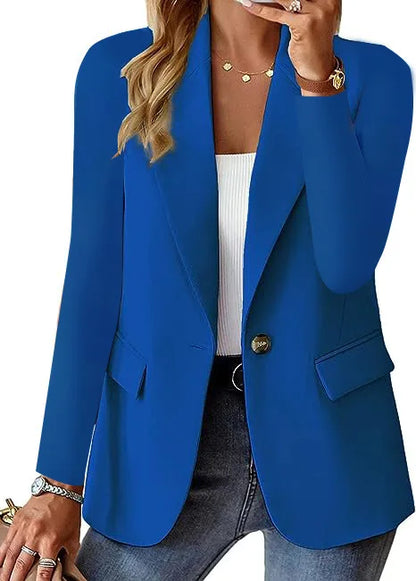 Women's blazer casual long-sleeved top solid color suit collar button simple temperament commuter plus size blazer