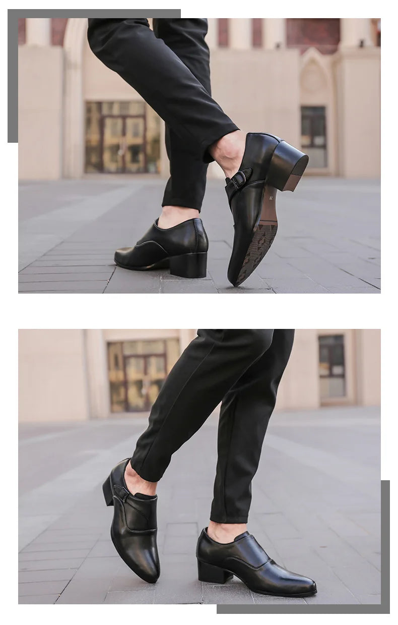 Leather Men Dress Shoes High Heel British Mens Elevator Business Shoes Wedding Party Male Oxford Footwear Increasing 6/8cm