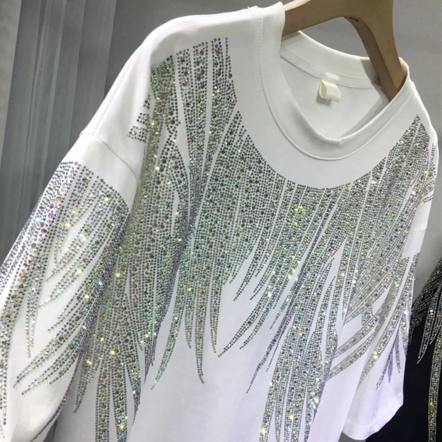 Plus Size Tops Short Sleeve Oversized Graphic Tees for Women Crew Neck Rhinestones T Shirts Loose Fit Sparkling Casual Party