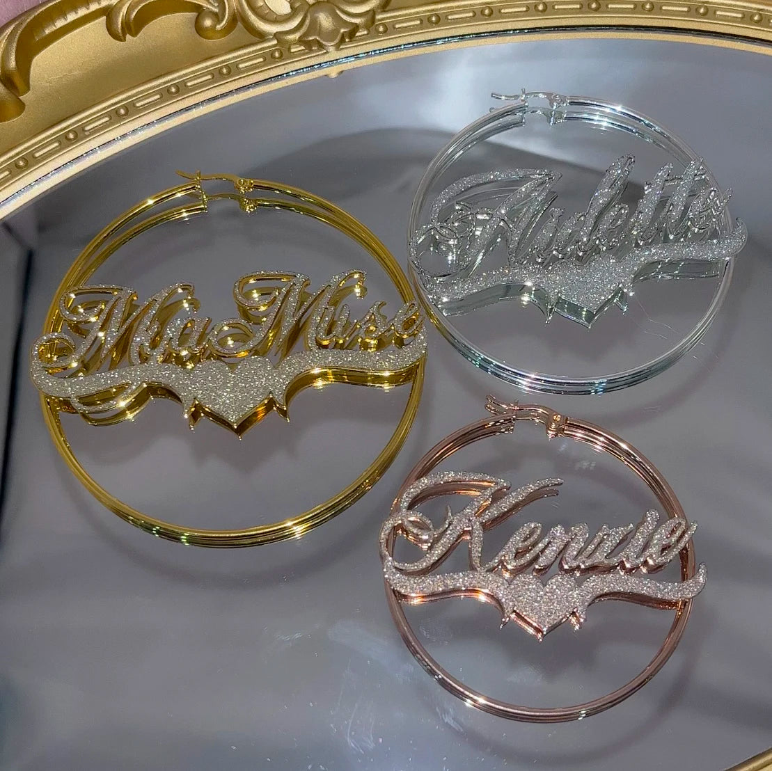Custom Name Hoop Earrings Personalized Stainless Steel Bling Name Earrings Colorful Big Hoops Earring for Women Jewelry Gift
