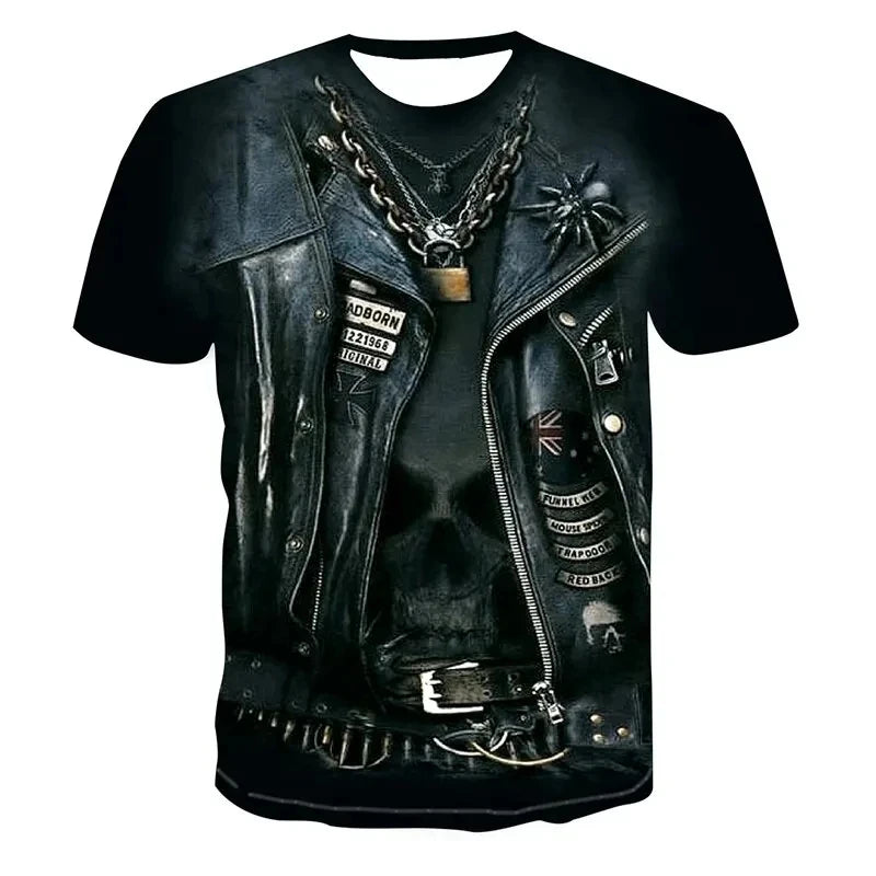 Fun Cosplay 3D Printed Armor Jacket For Men Personality Street Hip Hop Crew Neck Short Sleeve Avant-garde Cowboy Warrior T-shirt