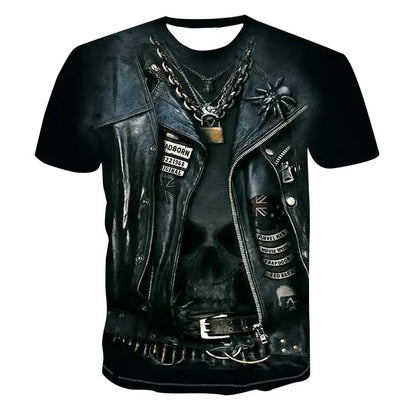 Fun Cosplay 3D Printed Armor Jacket For Men Personality Street Hip Hop Crew Neck Short Sleeve Avant-garde Cowboy Warrior T-shirt