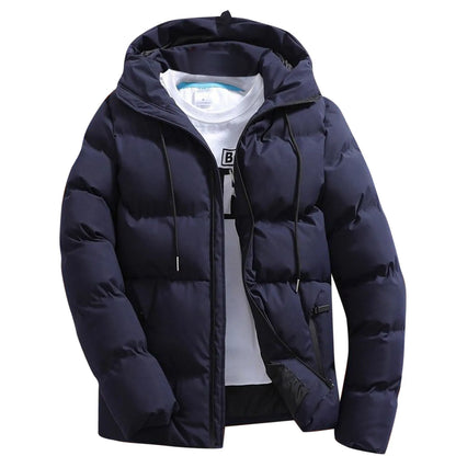 Men's Winter Parkas Versatile Solid Zipper Hooded Loose Wolfeel Quilted Jacket Outdoor Solid Color Warm Puffer Parkas For Men