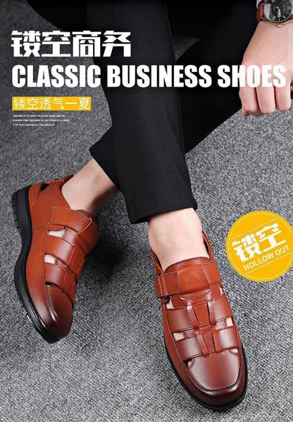 2026 Men Leather Shoes Business Casual Forma Wear High Heels Soft Sole Non-Slip Summer Sandals Black Leather Shoes Luxury Shoes