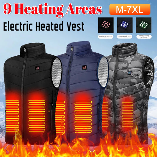 No battery 9 Zone Heating Vest Mens USB Infrared Thermal Jacket Smart Heated Clothes Winter Cold-proof Thick Sleeveless Hiking