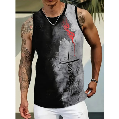 Men's Vintage Shirt Vest Pattern Wing O Neck 3D Outdoor Street Sleeveless Printed Clothing Athletic Casual Big & Tall Tank Top