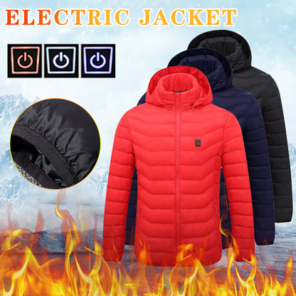 Winter Women Usb Heating Jackets Smart 8 Heated Stand Collar Hooded Warm Eletric Coat Thick Short Puffer Jakcet For Men Women