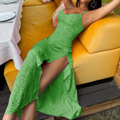 ITOOLIN Women Sexy Split Maxi Dress Floral Printed Sleeveless Beach Party Dress Spaghetti Zip Club Dress Elegant Vestidos Summer