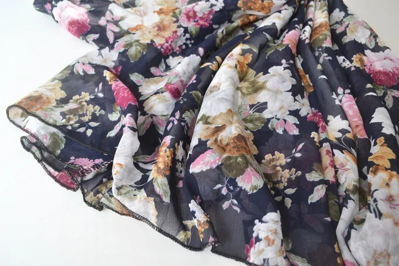 Elegant Chiffon Long Skirts For Women Autumn Casual Women's Floral Print Maxi Skirt Female High Waist Elastic A-Line Skirts