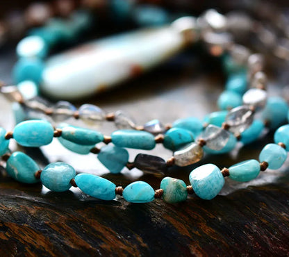 Women Necklace Random Shape Labradorite Onyx Amazonite Pendant Necklaces Lariat Beads Knotted Bohemia Neck Chain Dropship