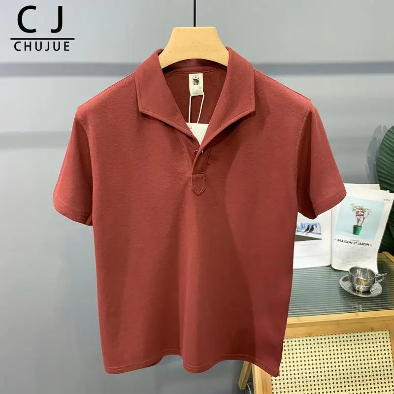 Men's Clothing Comfortable Casual Solid Color Orange Polo Shirt Short Sleeve T-Shirt Summer Loose Fit Collared Trendy Everyday