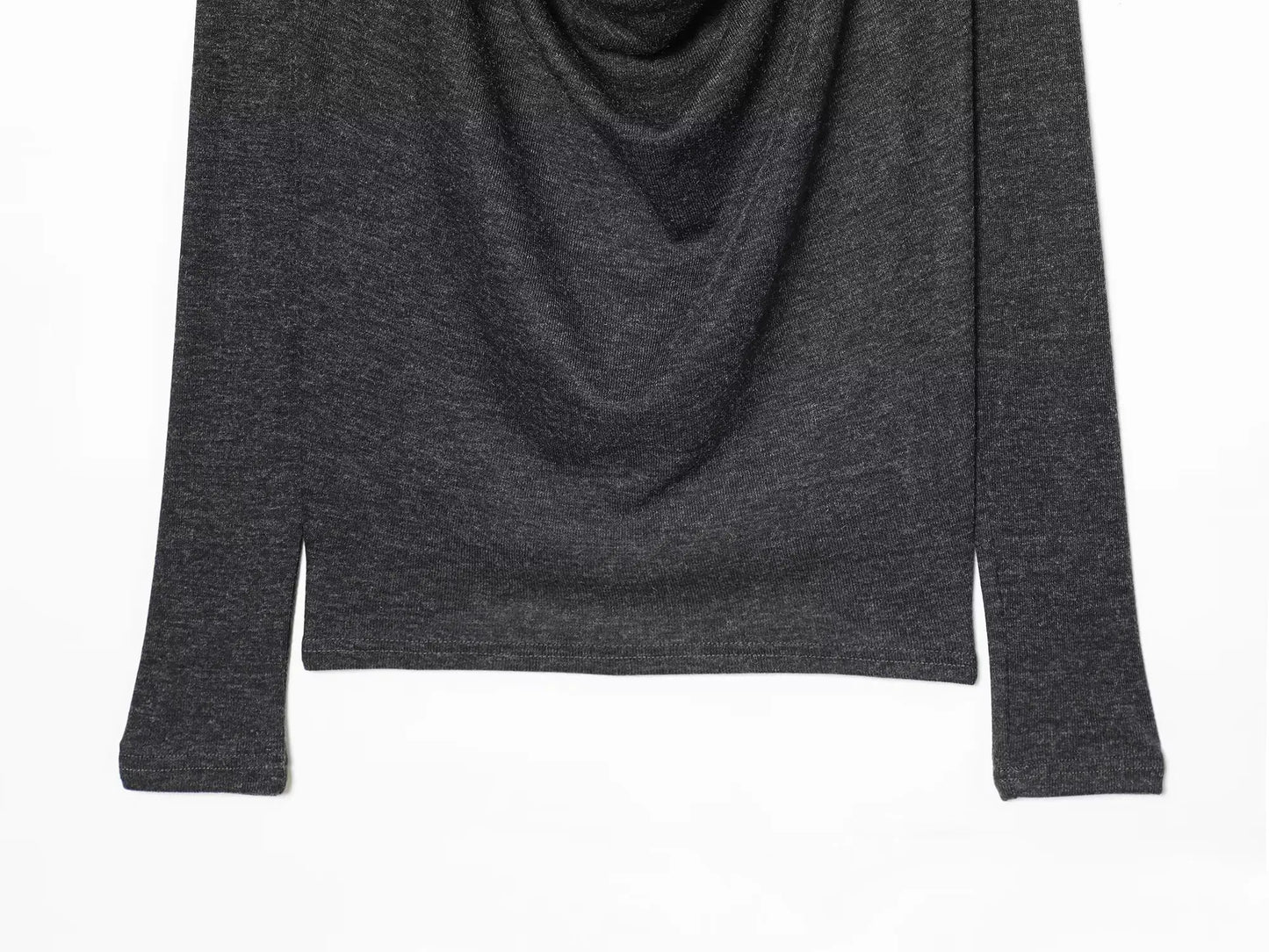 BSAY Knitted T-shirt Women Fashion Autumn Winter Tee Pullover Top Chic Female Long Sleeved draped neckline T-Shirts Mjuer